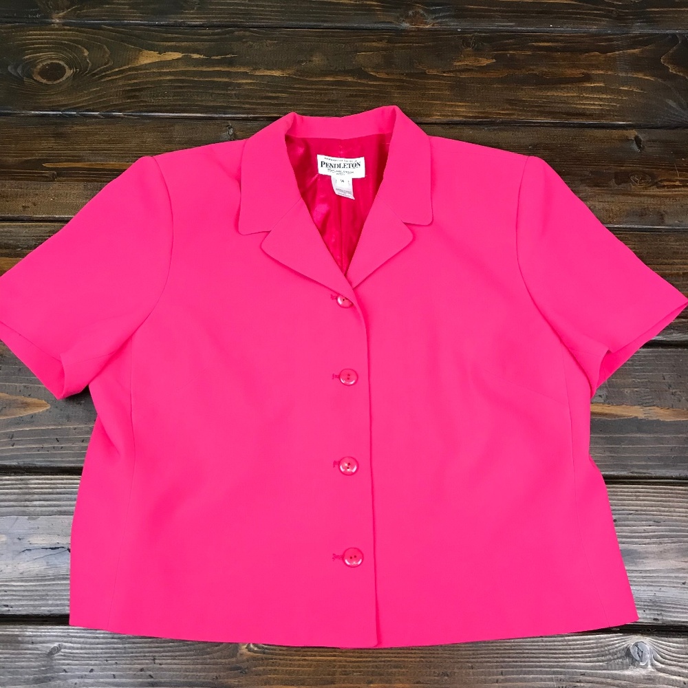 Vintage Pendleton Hot Pink Short Sleeve Blouse 14P